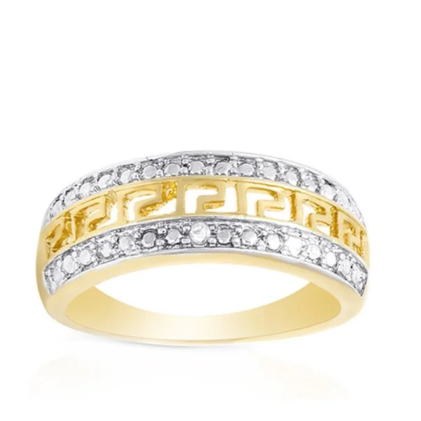 Women’s diamond solitaire rings-Finesque Yellow Gold over Silver Diamond Accent Greek Key Design Ring