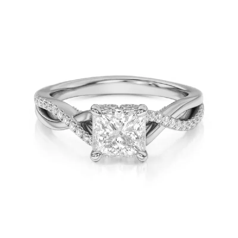 Women’s modern engagement rings-Princess Cut Moissanite Twisted Band Engagement Ring with Hidden Accents