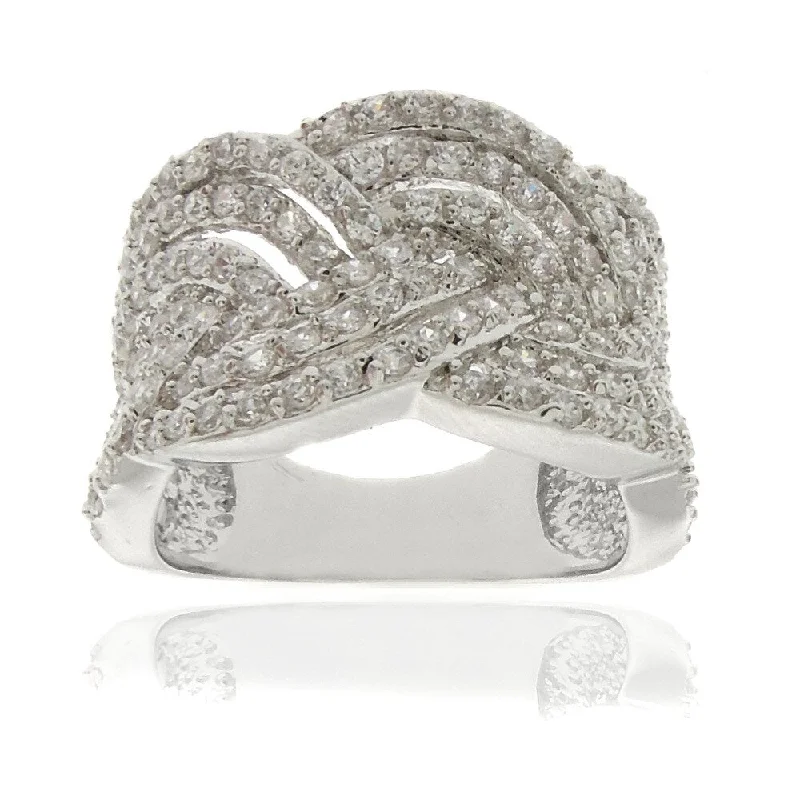 Women’s trendy rings-Dolce Giavonna Silverplated White Cubic Zirconia Braided Ring