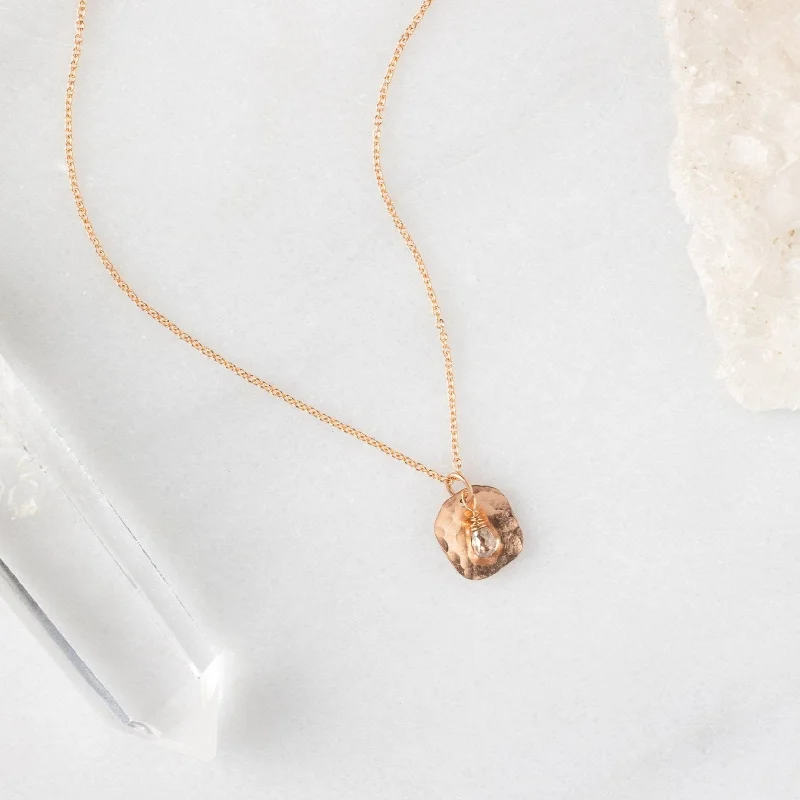 Women’s minimalist necklaces-The Champagne Diamond Petal Necklace | Rose Gold Filled