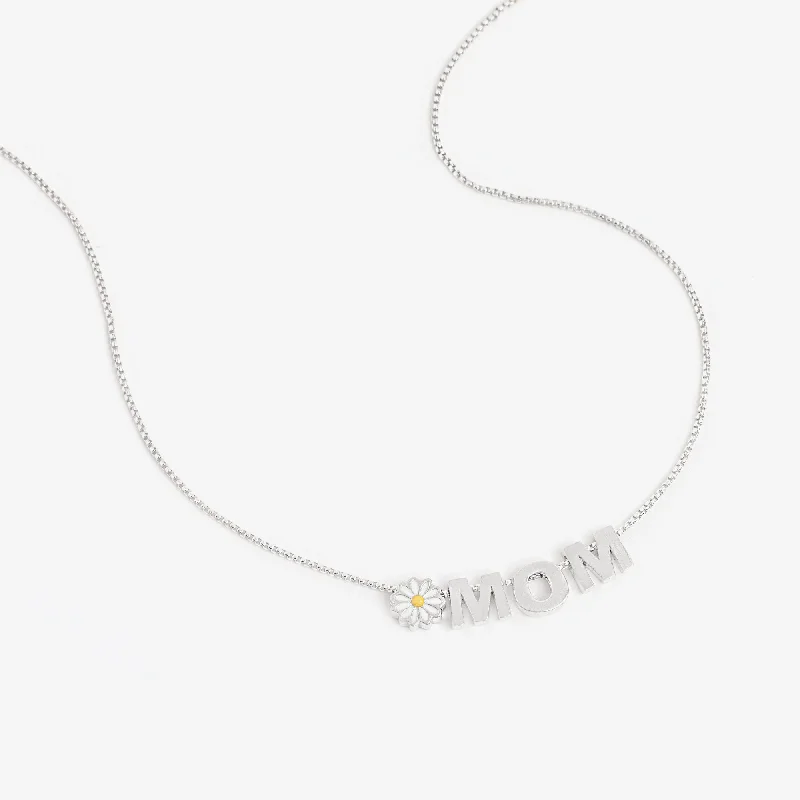 Women’s pendant necklaces-Daisy + 'Mom' Necklace