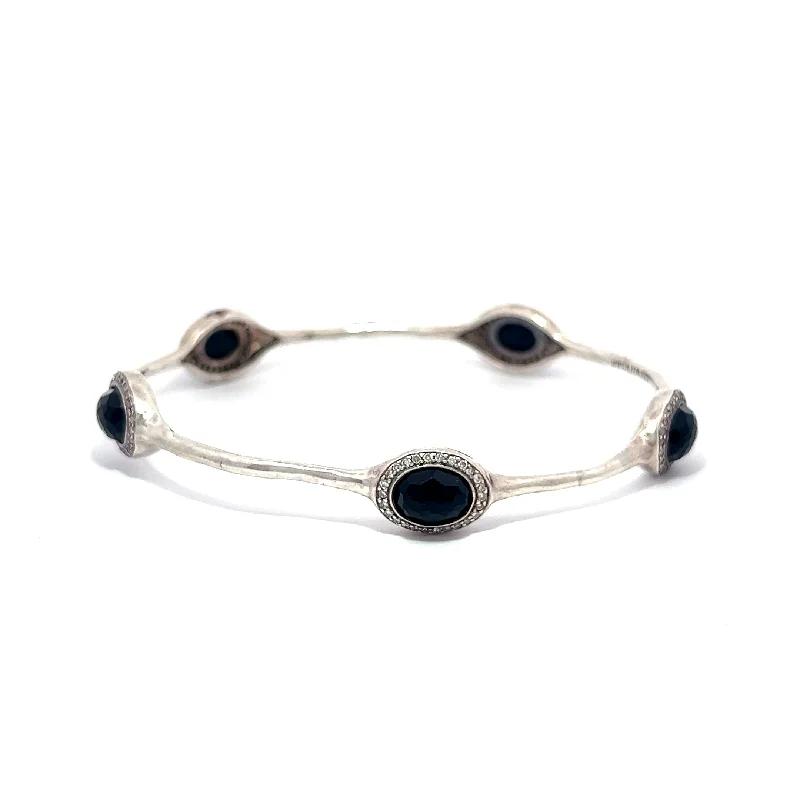 Women’s stacked gold bracelets-Pre-Owned Ippolita Black Onyx and Diamond Stella Bangle