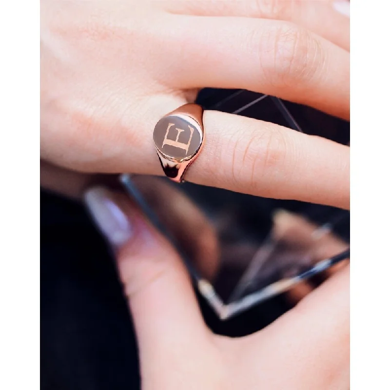 Women’s heart-shaped rings-Annello by Kobelli 14k Rose Gold Personalized Initials Oval Signet Ring - Times