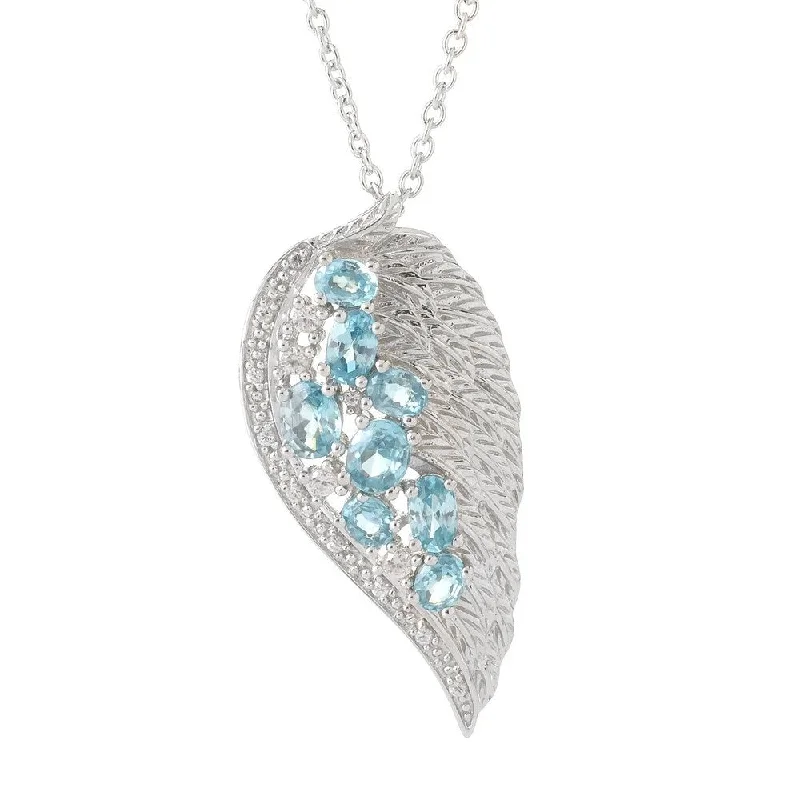 Women’s emerald cut rings-Platinum over Stering Silver Blue Zircon and White Zircon Angel Wing Necklace