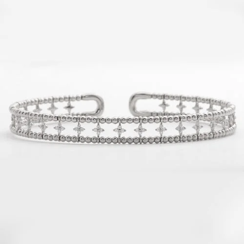 Women’s solid gold bangles-14KW 0.75CTW DIAMOND OPEN CUFF BANGLE - 3 BEADS