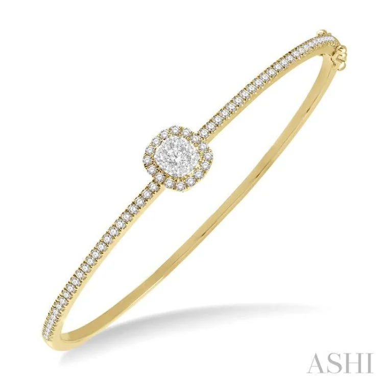 Women’s anniversary bracelets-1 ctw Cushion Shape Lovebright Round Cut Diamond Stackable Bangle in 14K Yellow and White Gold