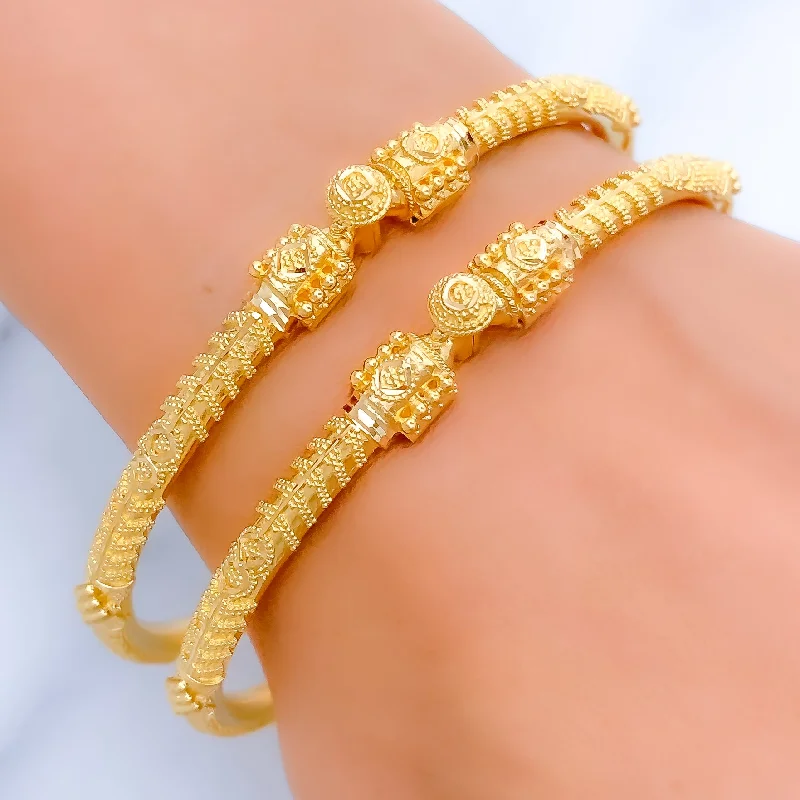 Women’s diamond bracelets-Traditional Festive Striped 22k Gold Pipe Bangles