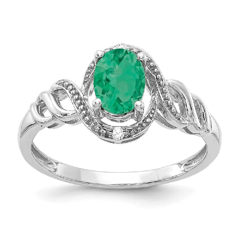 Women’s diamond engagement rings for women-10k White Gold Emerald and Diamond Ring-WBC-10XB314