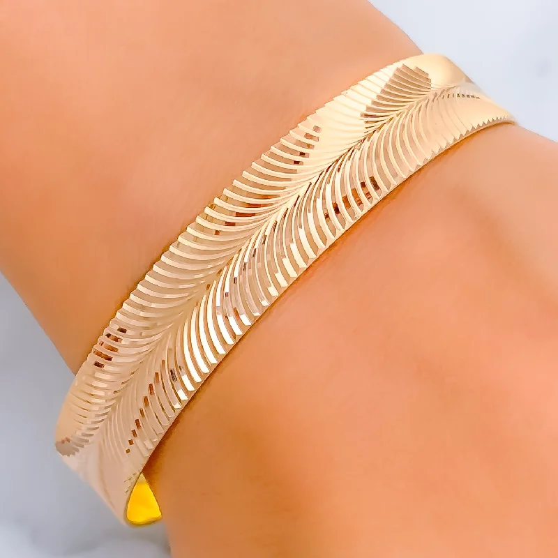 Women’s elegant charm bracelets-Stylish Brilliant Striped 22k Rose Gold Bangle