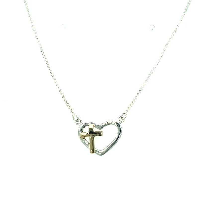 Women’s choker necklaces-Have Faith Sterling Silver & Yellow Gold Heart Cross Pendant