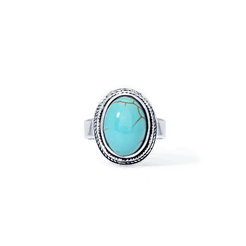 Women’s silver rings-Silver Plated Simulated Turquoise Oval Ring