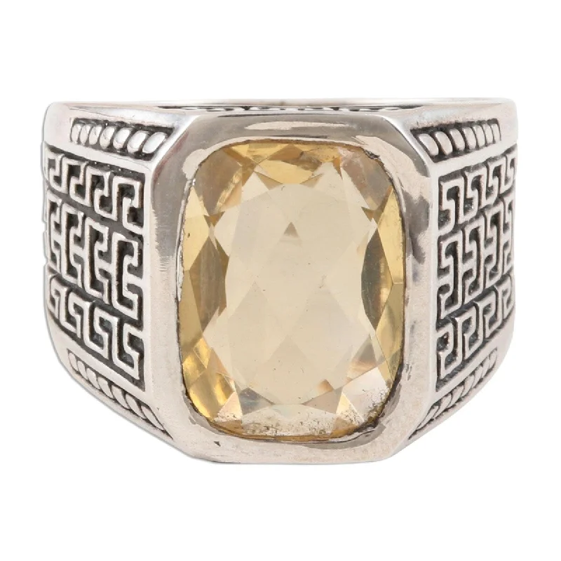 Women’s diamond rings-NOVICA Golden Greek Key, Men's citrine ring