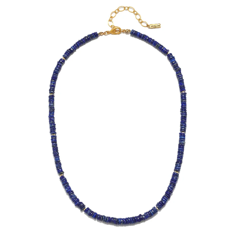 Women’s gemstone choker necklaces-Lapis Heishi Beaded Necklace