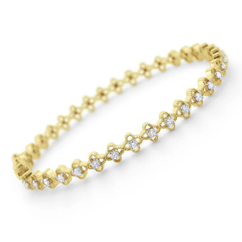 Women’s cuff bangles-Diamond Clover Bangle Set in 14 Kt. Gold