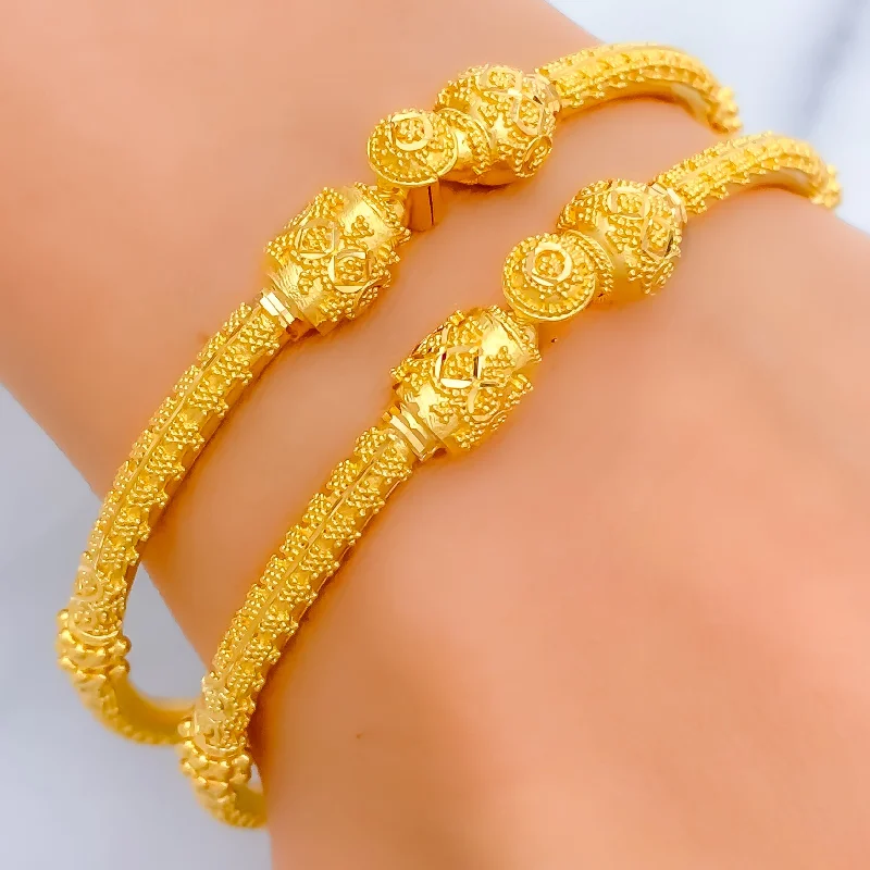 Women’s anniversary bracelets-Lavish Beadwork 22k Gold Pipe Bangles