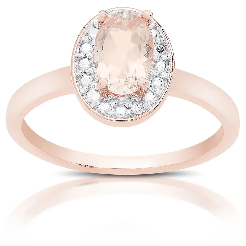 Women’s chunky gemstone rings-Dolce Giavonna Rose Gold Over Sterling Silver Morganite and Diamond Accent Ring