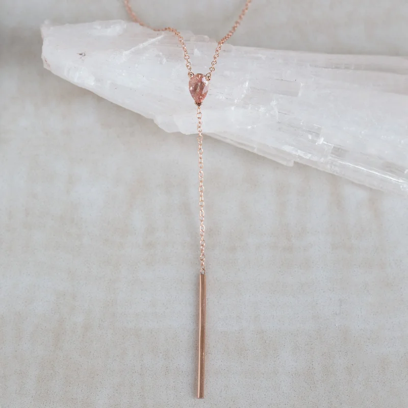 Women’s casual necklaces-The Sunstone Gemstone Lariat Necklace | 10K Rose Gold