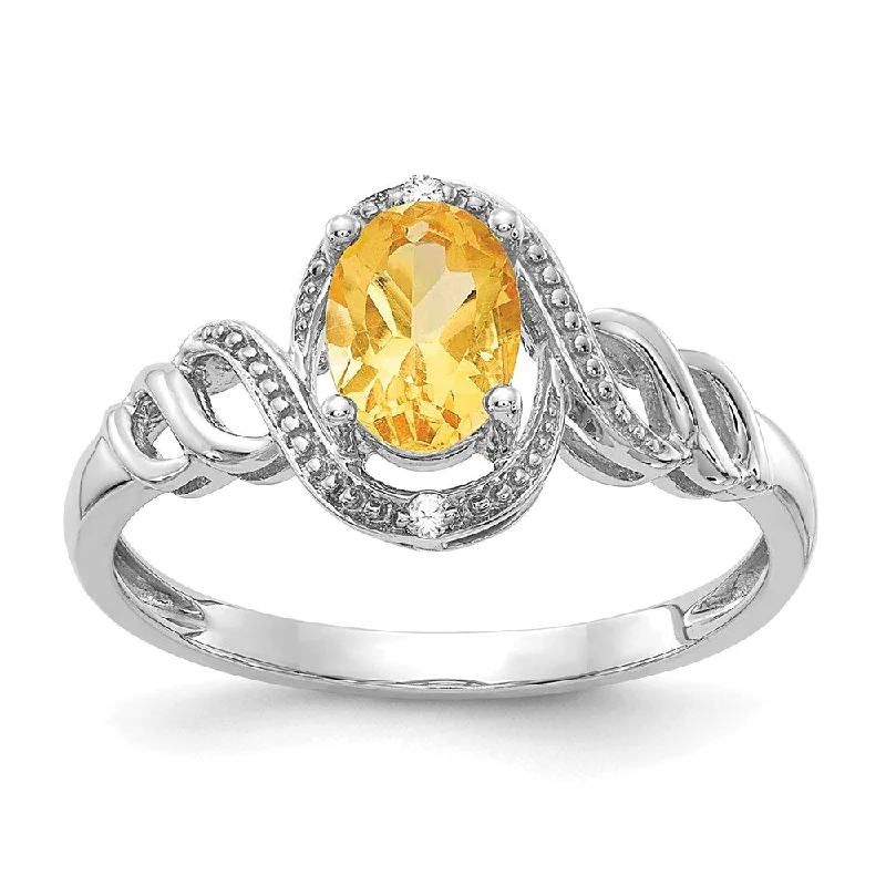 Women’s vintage engagement rings with sapphires-10k White Gold Citrine and Diamond Ring-WBC-10XB320