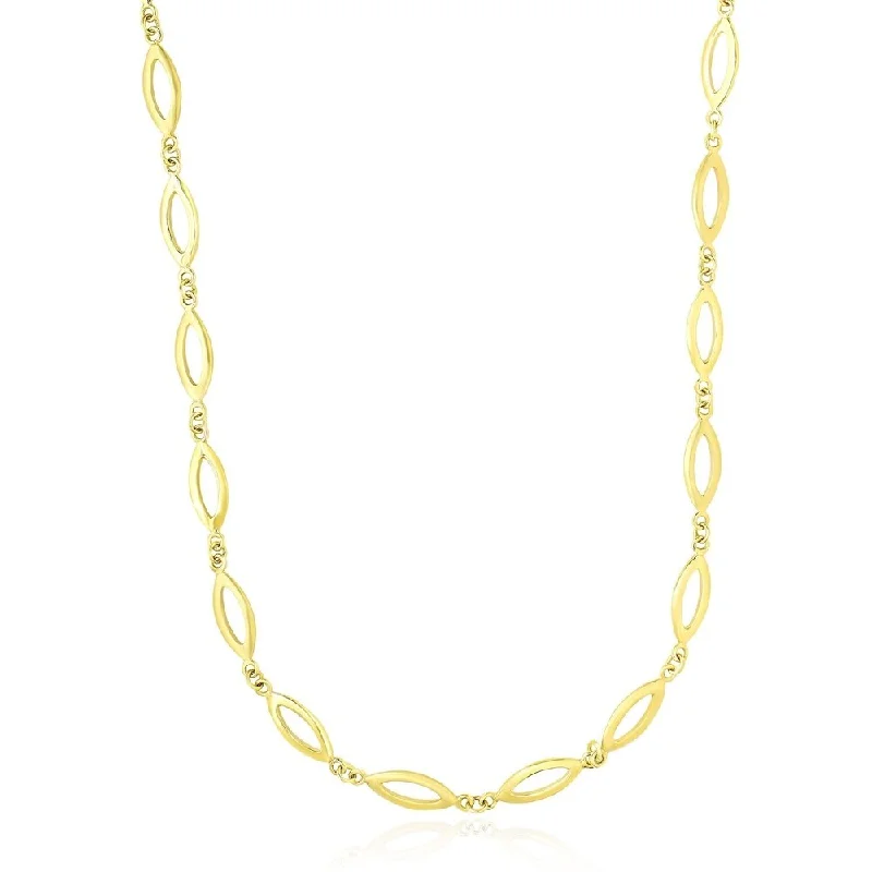 Women’s pearl rings-14k Yellow Gold Necklace with Marquis and Small Ring Links