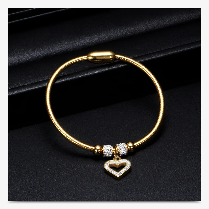 Women’s tennis bracelets-Simple Style Heart Shape Titanium Steel Inlay Zircon Bangle