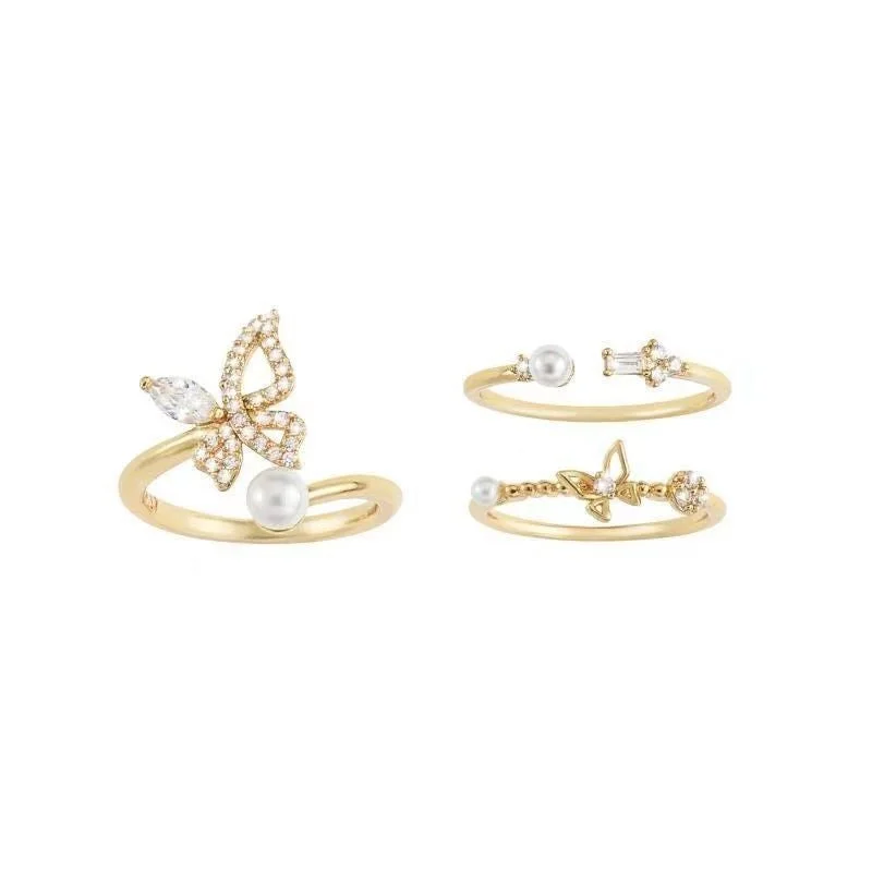 Women’s infinity rings-Wholesale Elegant Simple Style Butterfly Copper Plating Inlay Artificial Pearls Rhinestones Open Rings