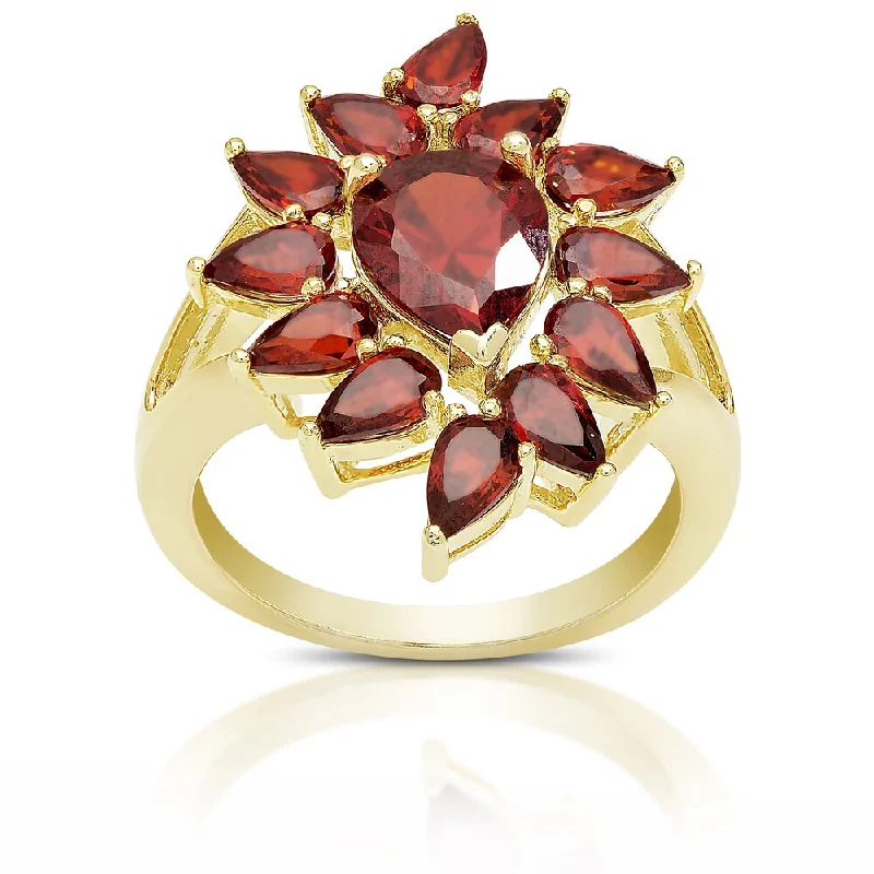 Women’s solid gold rings-Dolce Giavonna Gold Over Sterling Silver Simulated Garnet Flower Ring