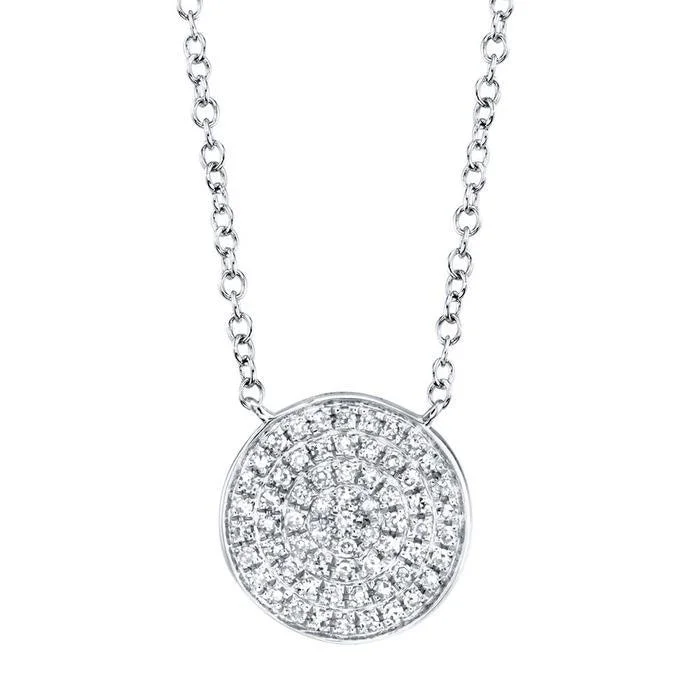 Women’s anniversary necklaces-Diamond Pave Disc Circle Pendant Necklace