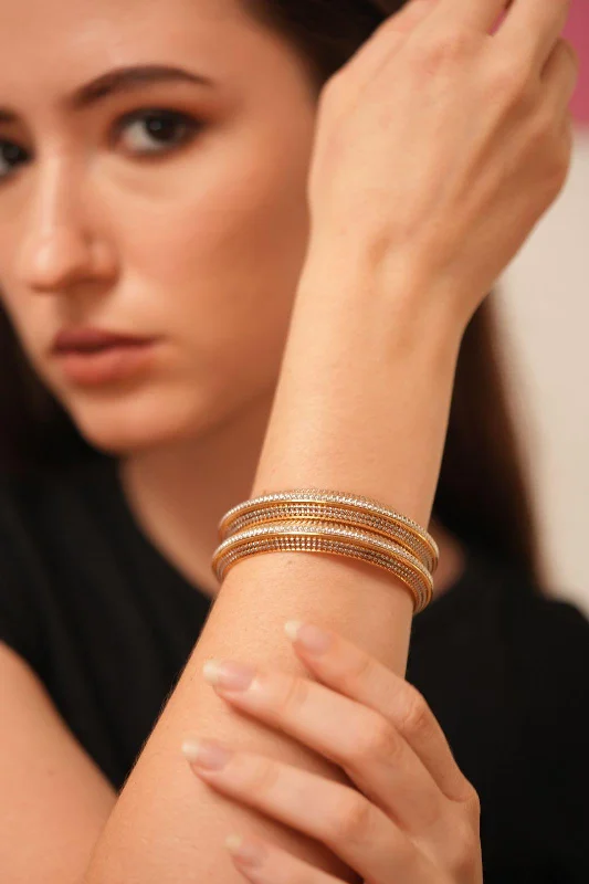 Women’s nature-inspired bracelets-Deepa Thick CNC Gold Plated Bangle Set| Rose Gold