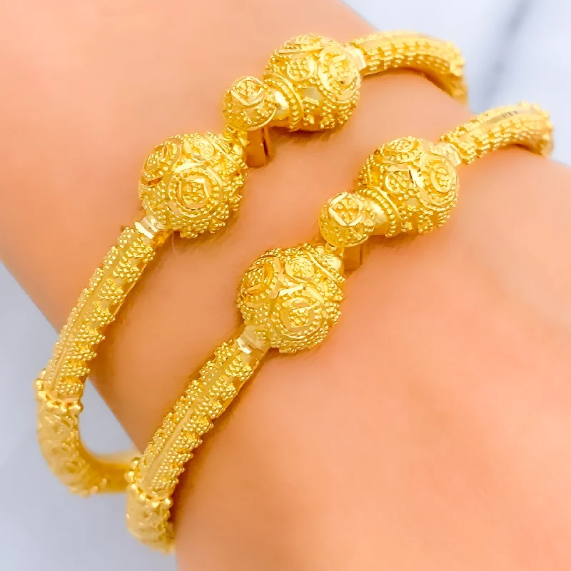 Women’s diamond tennis bracelets-Gorgeous Domed 22k Gold Pipe Bangles