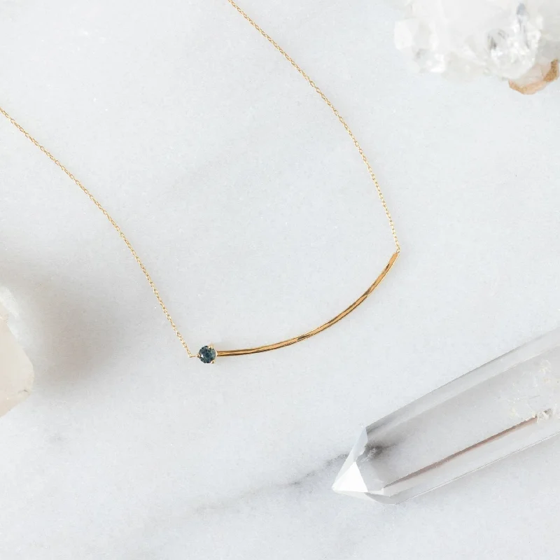 Women’s diamond necklaces-The Blue Montana Sapphire Gemstone Arc Necklace | 14K Yellow Gold