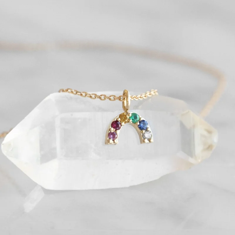 Women’s cubic zirconia necklaces-The Rainbow Sapphire Charm Necklace | 10K Yellow Gold