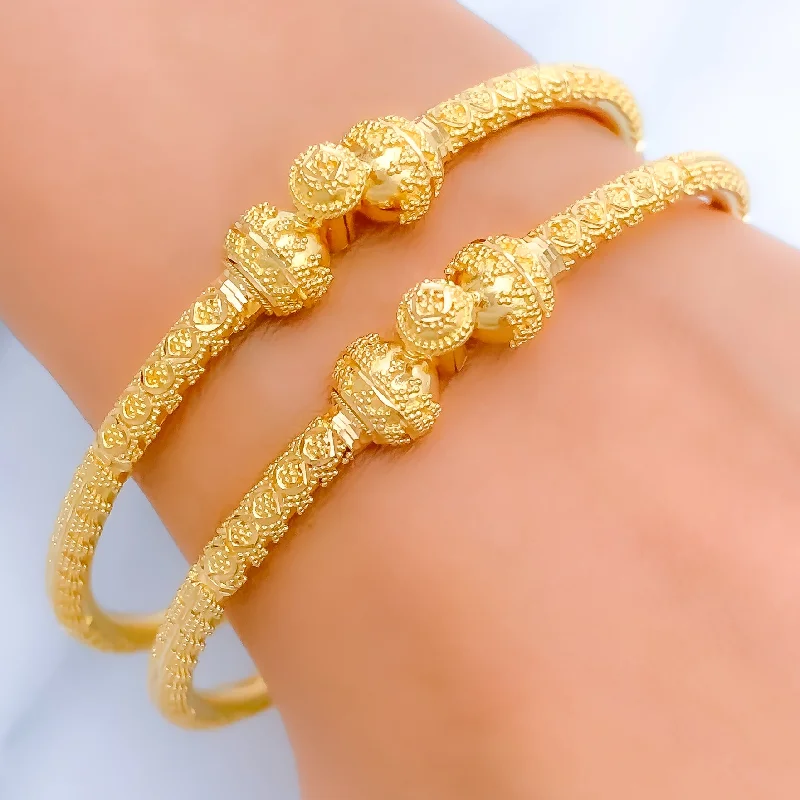 Women’s classic bangles-Lovely Flower Adorned 22k Gold Pipe Bangles