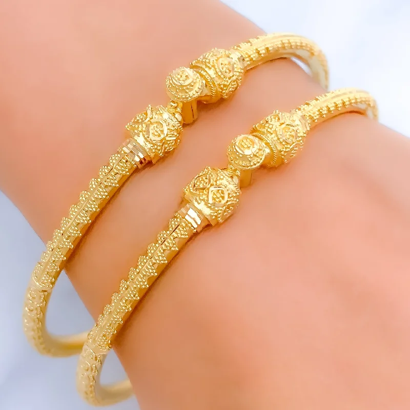 Women’s solid gold bangles-Lightweight Reflective 22k Gold Pipe Bangles