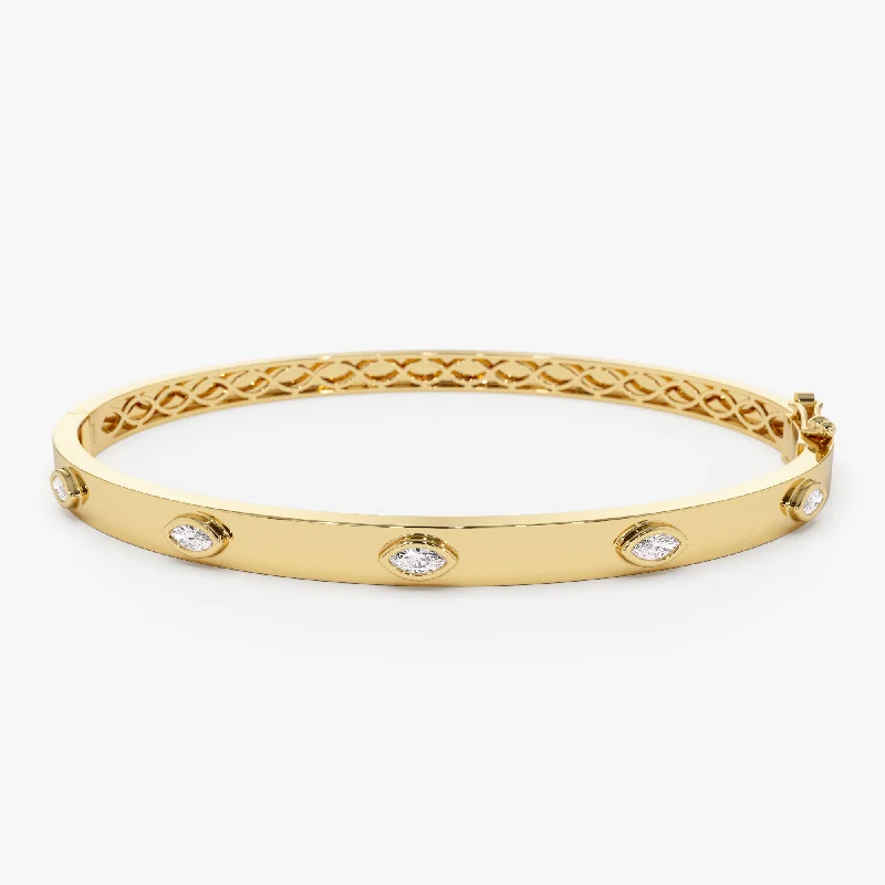 Women’s simple bracelets-14k Bezel Setting Marquise Shaped Diamond Bangle