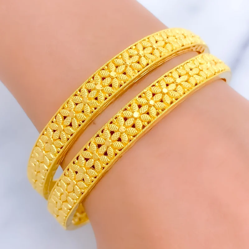 Women’s gemstone bangles-Exclusive Floral Line 22k Gold Bangles