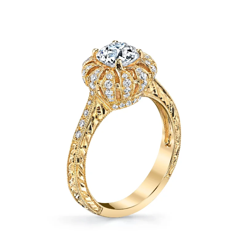 Women’s black diamond engagement rings-18K YELLOW GOLD SIGNATURE CROWN DIAMOND ENGAGEMENT RING