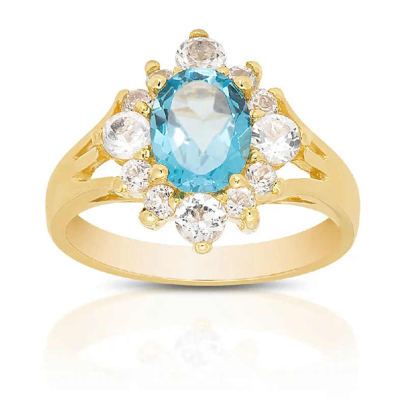 Women’s adjustable gemstone rings-Dolce Giavonna Gold Over Sterling Silver Blue and White Topaz Ring