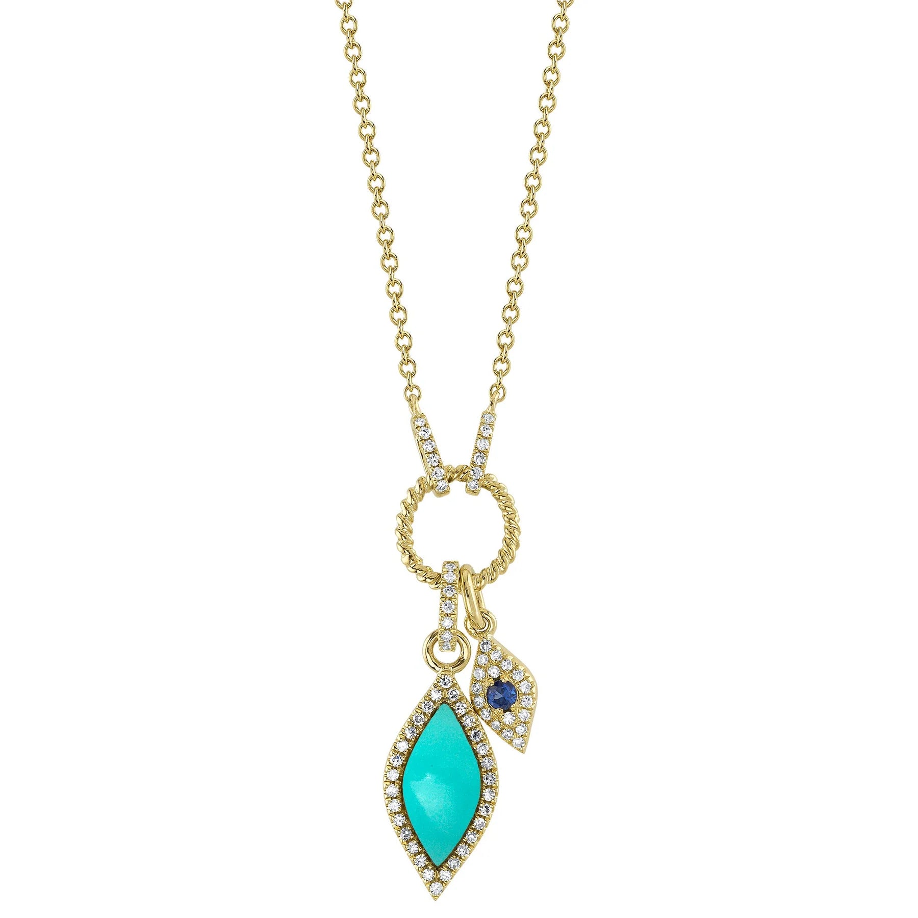 Women’s diamond solitaire necklaces-0.15ctw Diamond, Blue Sapphire & Turquoise Necklace