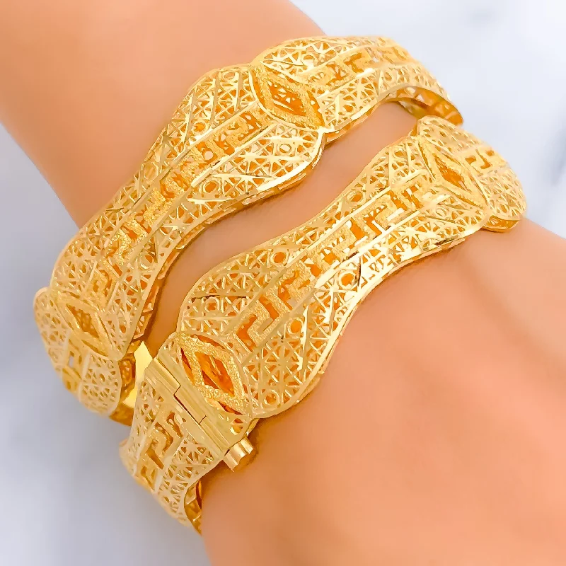 Women’s crystal bracelets-Artistic Sculptural 21k Gold Mesh Bangles