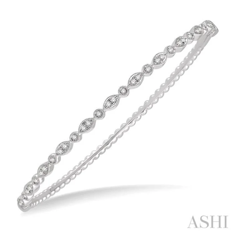 Women’s cuff bracelets-3/8 Ctw Marquise & Round Mount Stackable Diamond Bangle in 14K White Gold