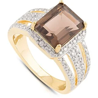 Women’s vintage engagement rings-Dolce Giavonna Gold Over Sterling Silver Smokey Quartz and Diamond Accent Square Ring