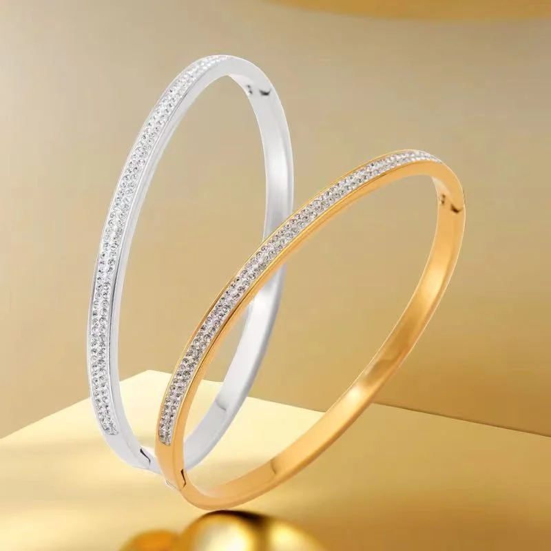 Women’s large bangles-Streetwear Solid Color Titanium Steel Plating Inlay Zircon Bangle