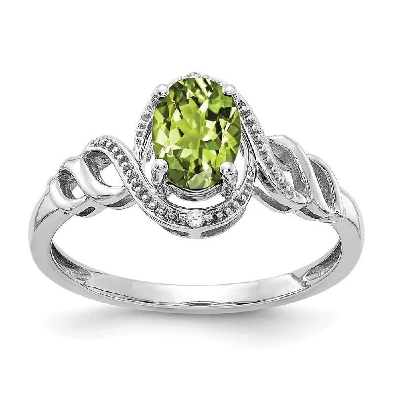 Women’s gold engagement rings-10k White Gold Peridot and Diamond Ring-WBC-10XB317