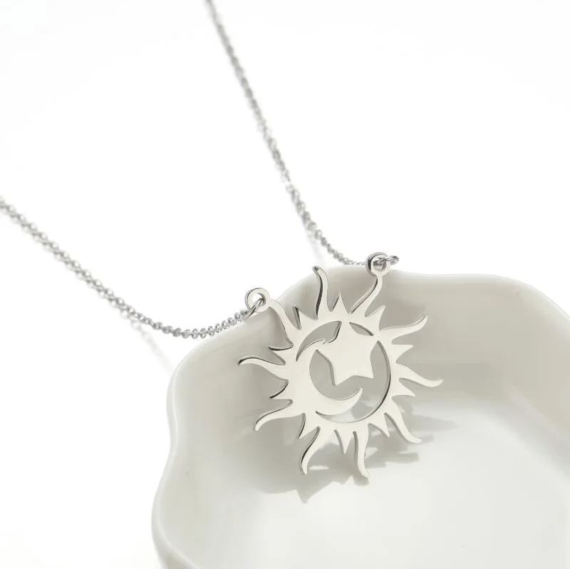 Sun Star Moon Necklace Steel Color