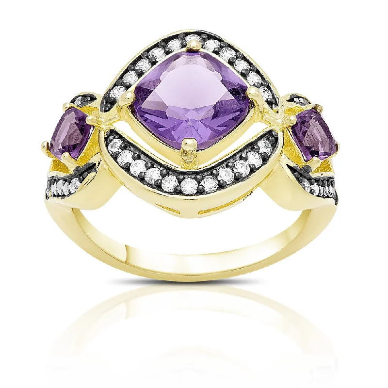 Women’s large gemstone rings-Samantha Stone Gold Over Sterling Silver Cubic Zirconia and Simulated Amethyst Cocktail Ring