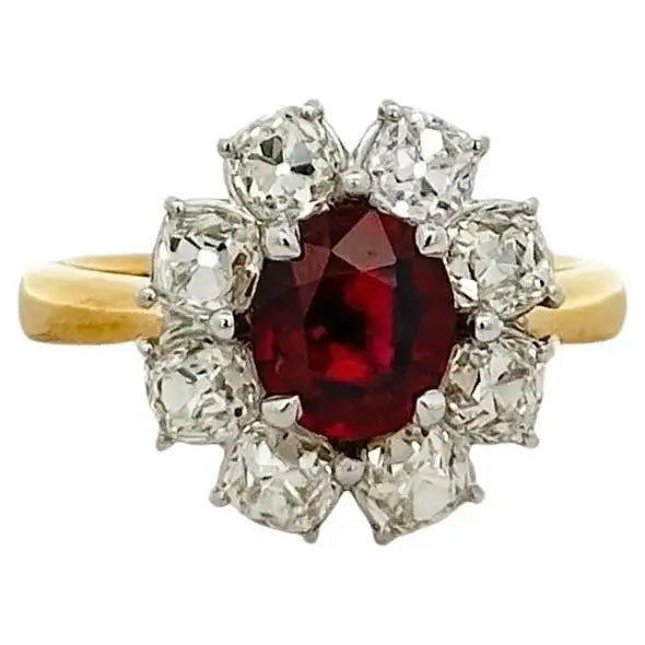 Women’s white gold engagement rings-18K Yellow Gold Antique Old European Style Ruby & Diamond Ring