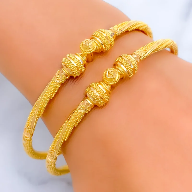 Women’s gold-plated bracelets-Impeccable Striped 22k Gold Pipe Bangles