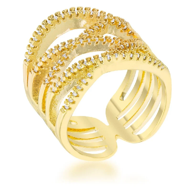 Women’s yellow gold rings-Mandy 0.6ct CZ 14k Gold Contemporary Wide Ring