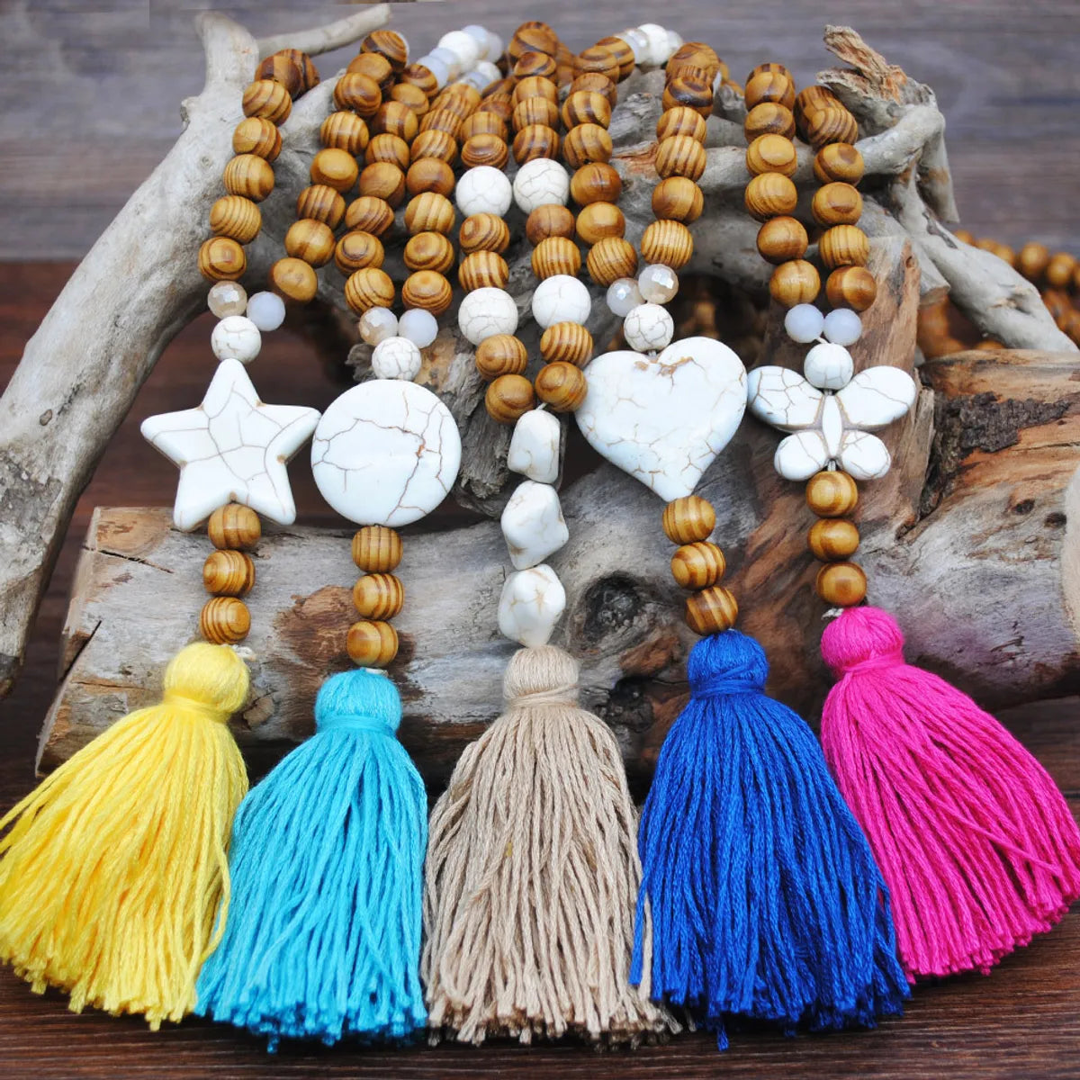 Women’s wedding necklaces-1 Piece Ethnic Style Geometric Wood Howlite Beaded Unisex Sweater Chain