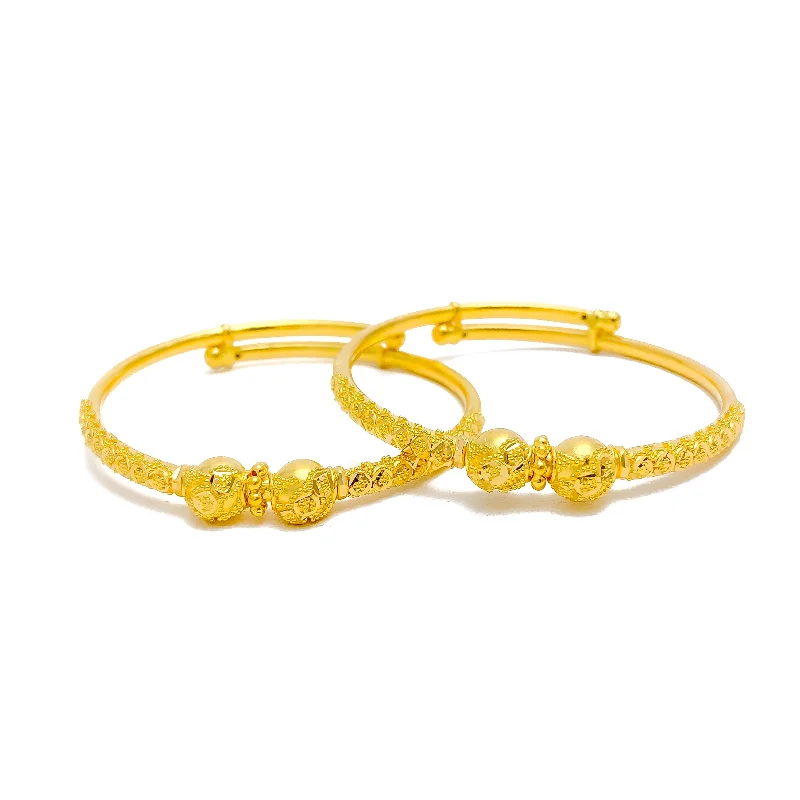 Women’s trendy bangles-Classic Fine Beaded 22k Gold Adjustable Baby Bangle Pair